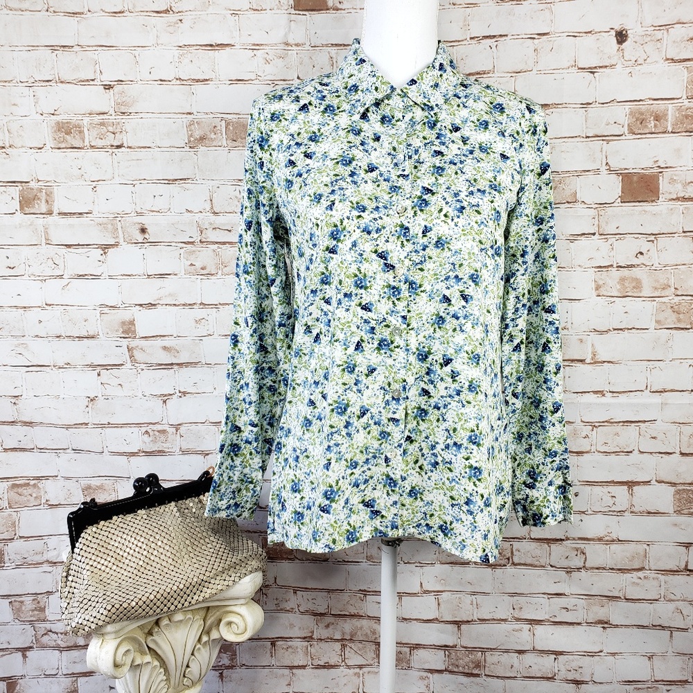NWT J Jill XSP Floral Button Front Blouse Rayon